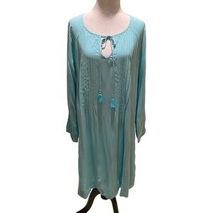 Roaman’s Women’s Summer Cover Up with Pleating in Front & Pretty Tie Tassels
